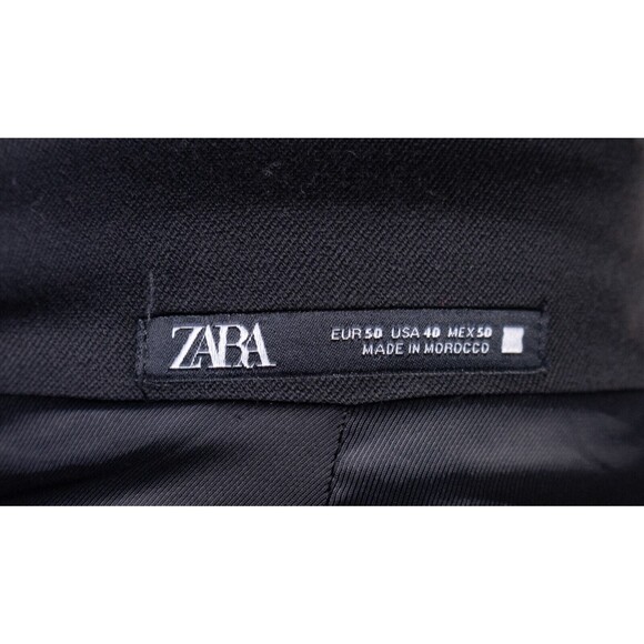 Zara Bazer Mens Sz 40 Solid Black One Button Sport Coat Jacket Blazer Poly Blend - Picture 14 of 15